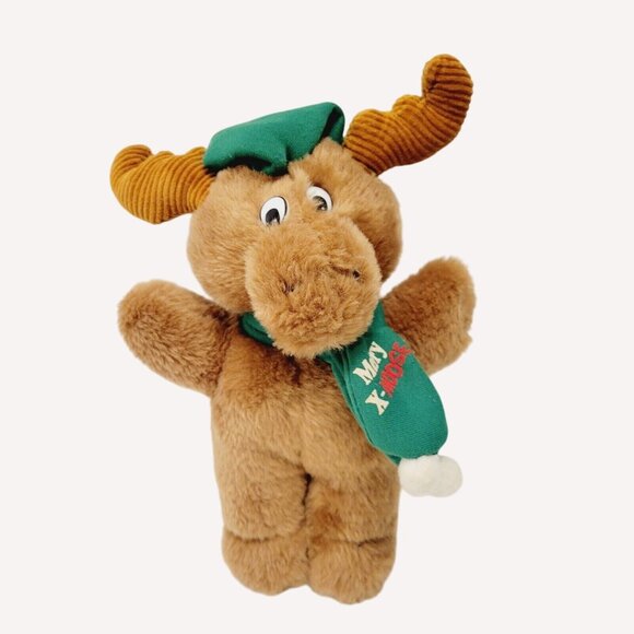 Vtg Merry X-Moose Plush Toy With Green Hat & Scarf Dan Dee - Picture 1 of 4